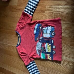 Kids Red Car Print Shirt with Striped Sleeves
